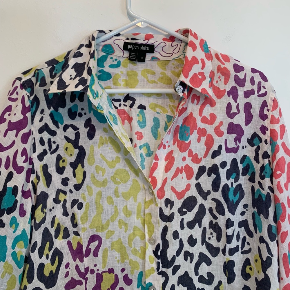 Paperwhite Linen Colorful Button Up Top - Picture 2 of 9